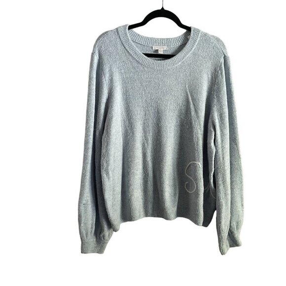 LC Lauren Conrad Sweaters - LC Lauren Conrad Women Sz XXL Pale Blue “Sunday” Embroidered Soft Knit Sweater